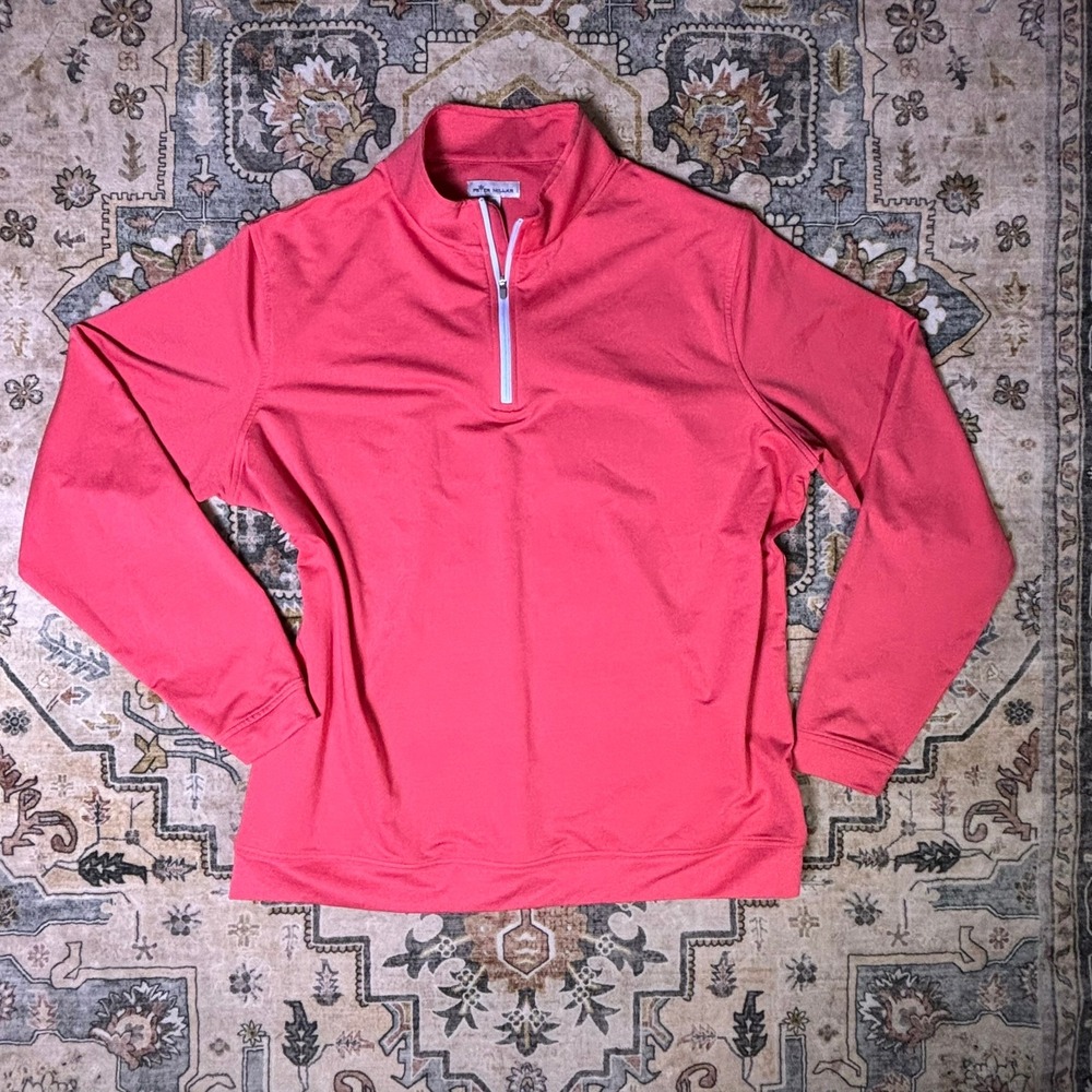Peter Millar Mens XL Coral Pink Quarter Zip Pullover Golf Performance Stretch
